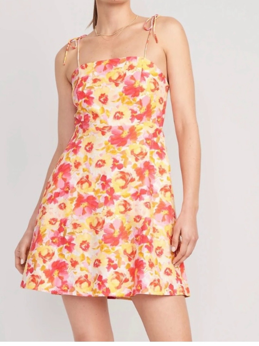 NWT Old Navy Linen Blend Floral Tie Shoulder Dress XL Cottagecore